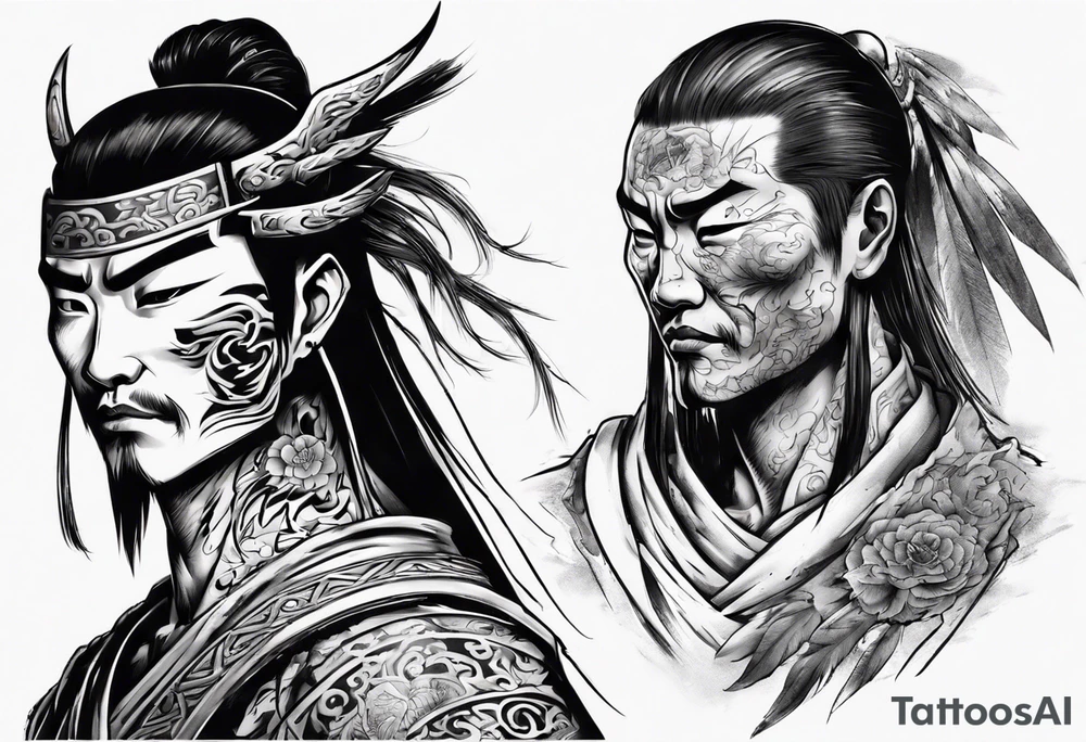 handsome Asian warrior with a shadow of death tattoo idea
