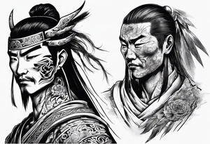 handsome Asian warrior with a shadow of death tattoo idea