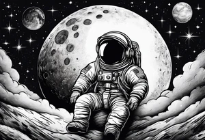 Baby Astronaut sitting on the moon reaching for the stars tattoo idea