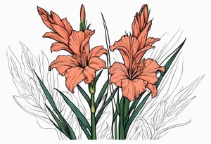 a narrow coral-colored gladiolus tattoo idea