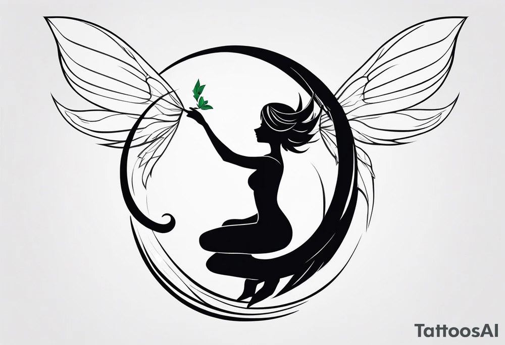 A fairy with a tail inspired by the logo of the show called Fairy Tail in a fetal position leaning with no ears tattoo idea