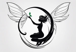 A fairy with a tail inspired by the logo of the show called Fairy Tail in a fetal position leaning with no ears tattoo idea