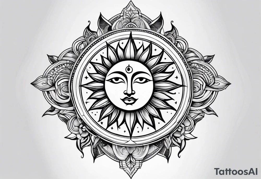 sun and moon line spirituality tattoo idea