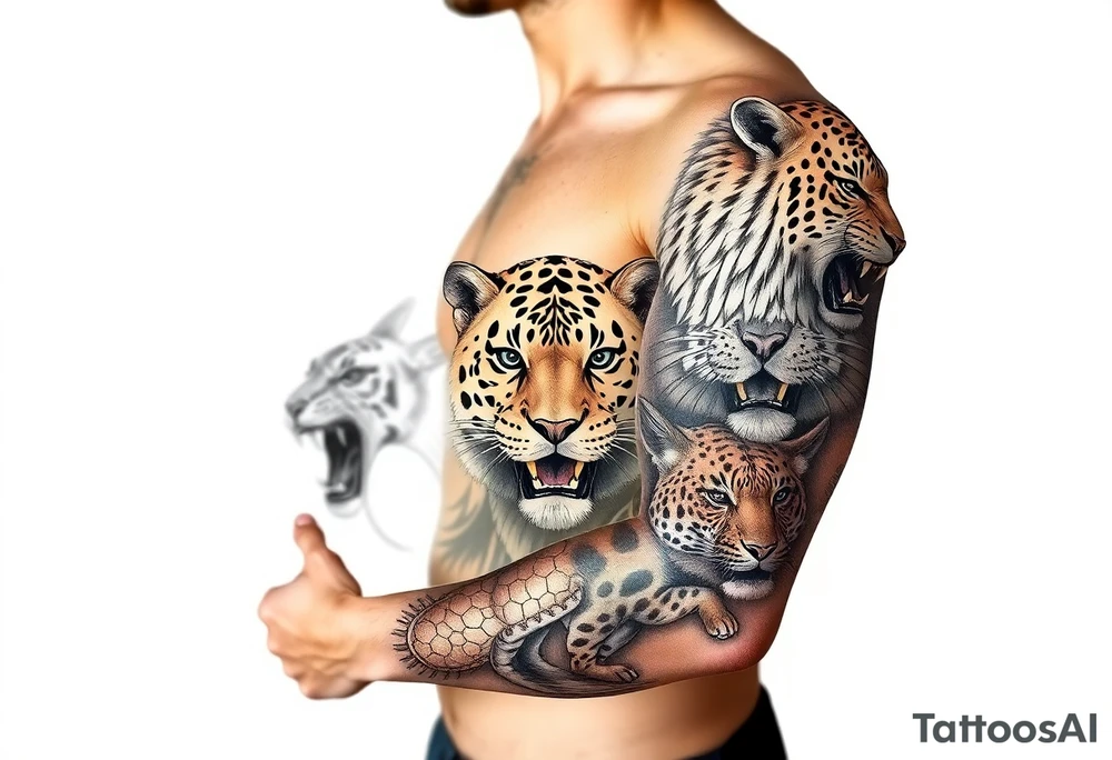 creative mix of different exotic animals tattoo idea