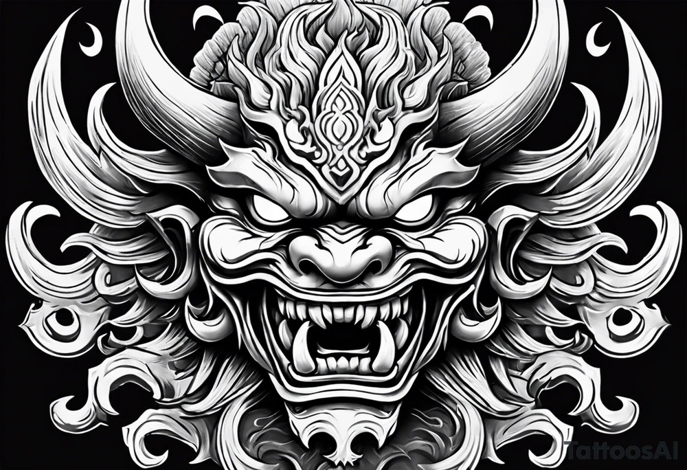 Oni mask with flames at the teeth tattoo idea