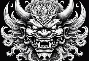 Oni mask with flames at the teeth tattoo idea