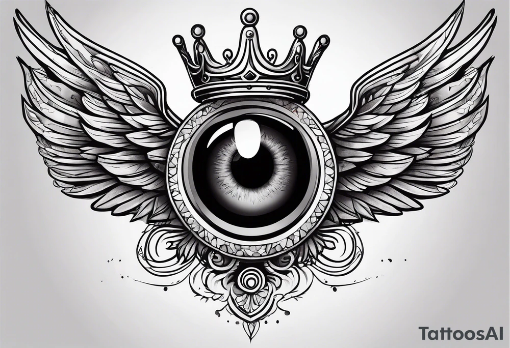 big eye with wings and crown tattoo idea