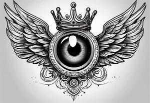 big eye with wings and crown tattoo idea