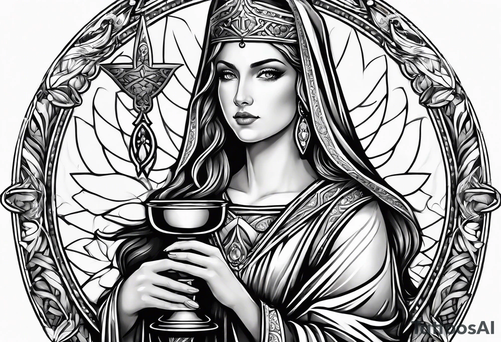Female saint holding a chalice tattoo idea