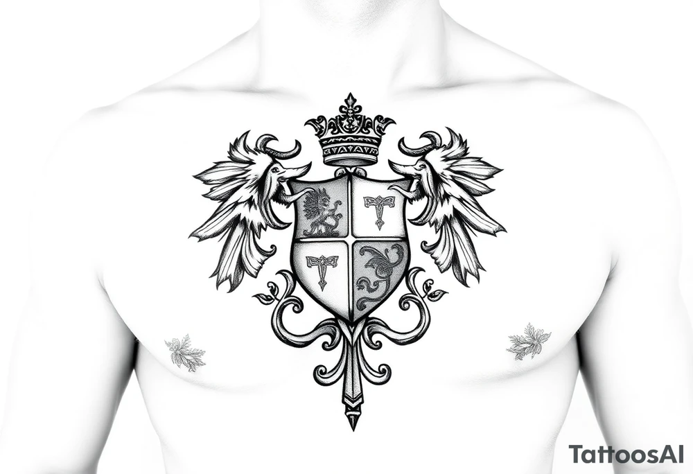 Powerful mideval Irish family crest for a full chest tattoo tattoo idea