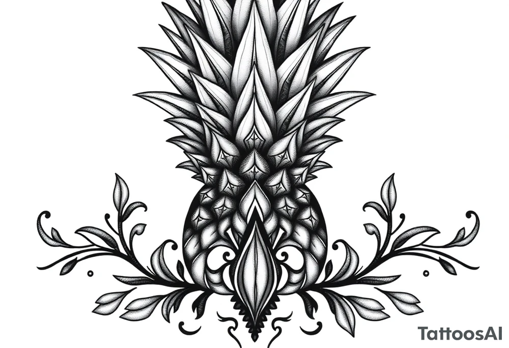 Bushy crown pineapple vagina, design to go over vagina , erotic vagina area design, anus to be at the bottom tattoo idea