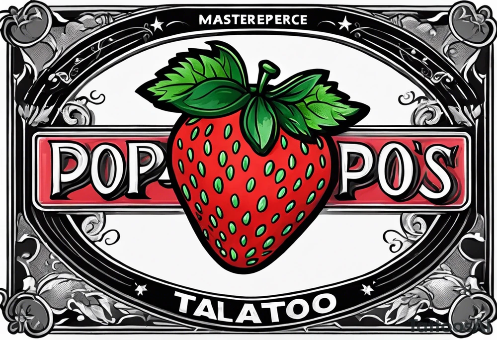 American traditional simple single  Strawberry with banner across it that says Pops tattoo idea