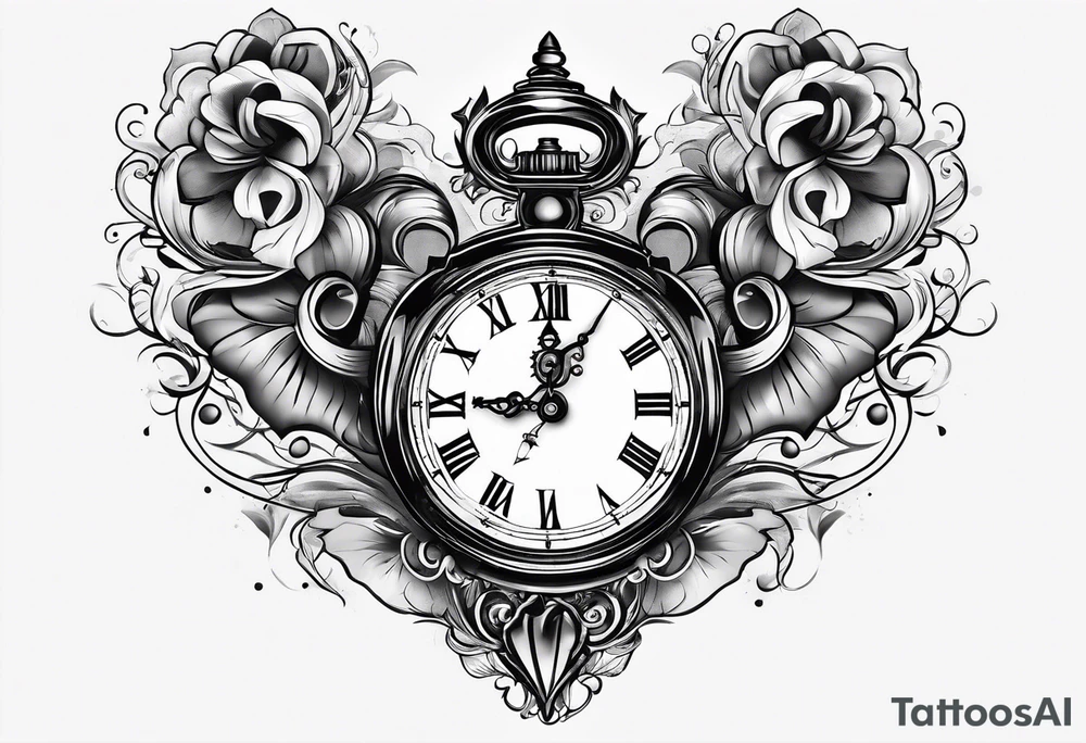 Heart with clock hands on 8 and 5 tattoo idea