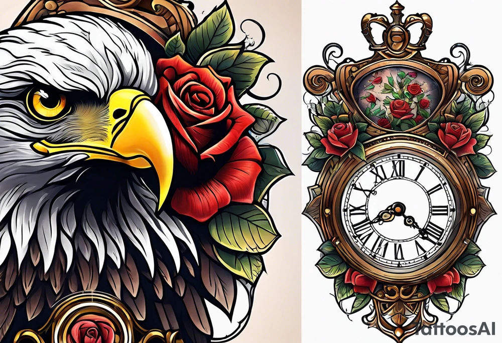 eagle, rose, clock , love tattoo idea