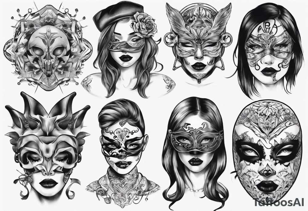 girl with mask tattoo idea