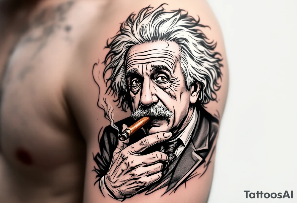Albert einstein smoking a cigar tattoo idea