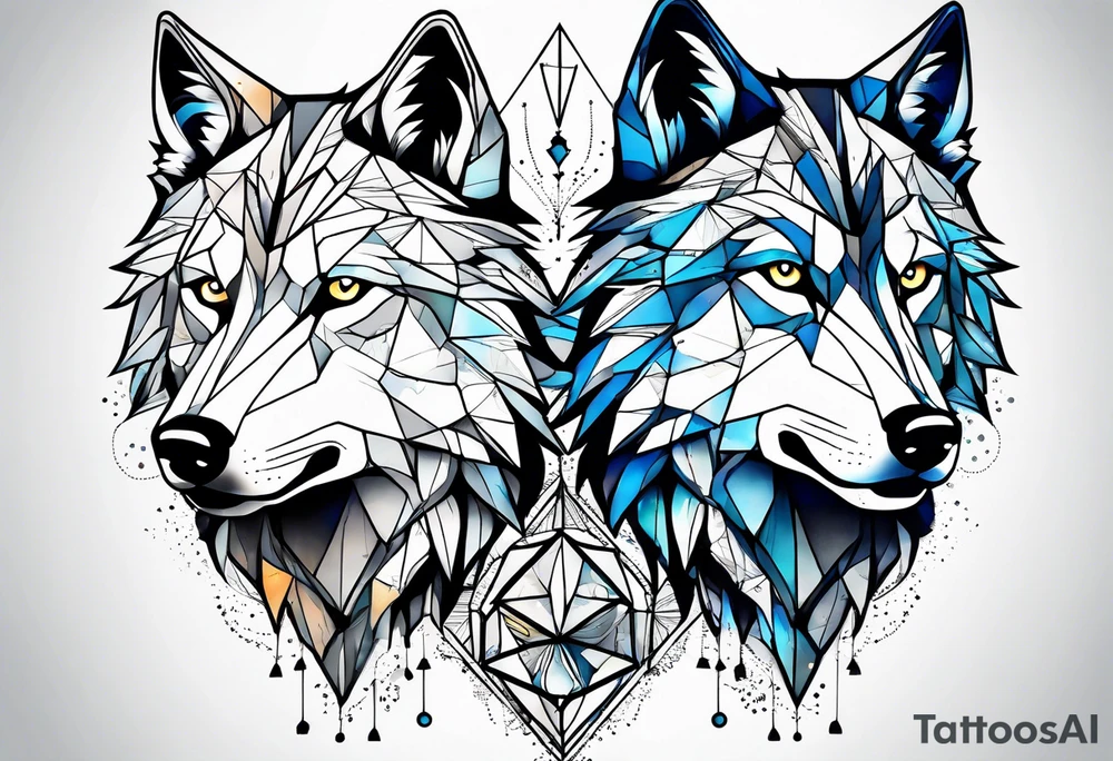 Constellation, two animal wolf, géométric tattoo idea