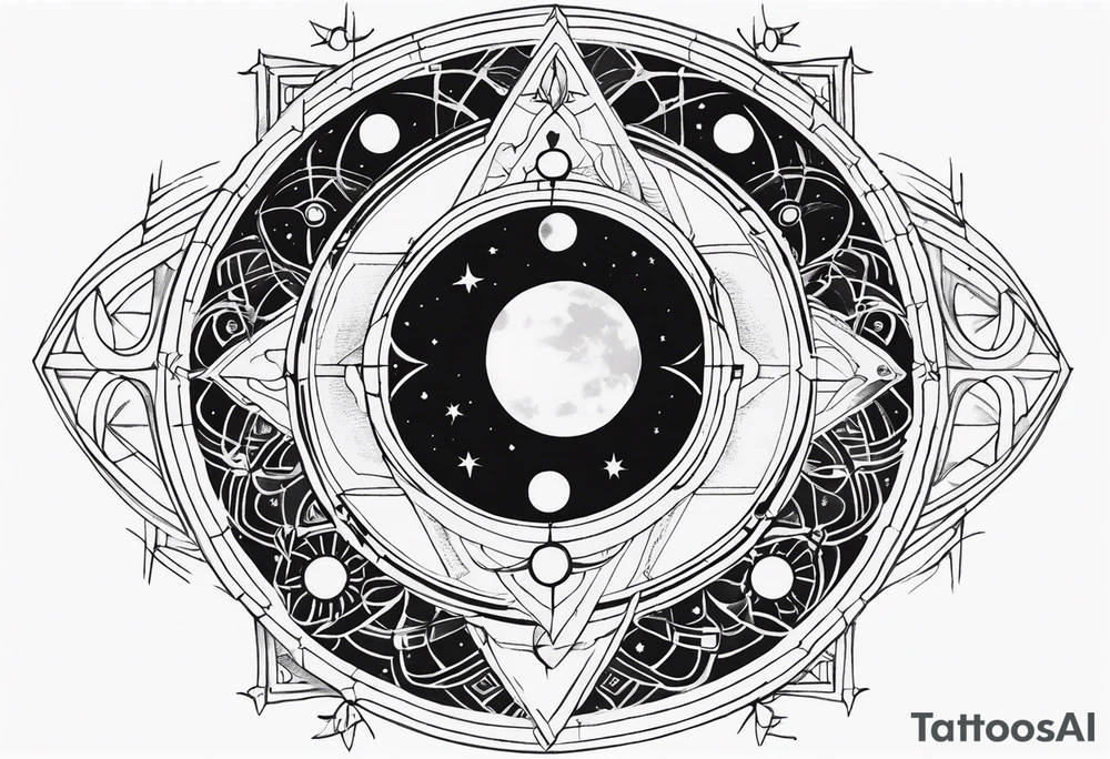 Astrology, Cancer, Natal Chart, symbolic, vision, yin yang, the moon, the sun, Uranus, Pluto, spiritual third eye, mystical armband tattoo idea