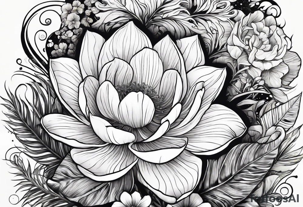 sea,, night, flower, palm, tattoo idea