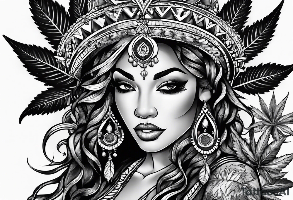Black Goddess of marijuana tattoo idea