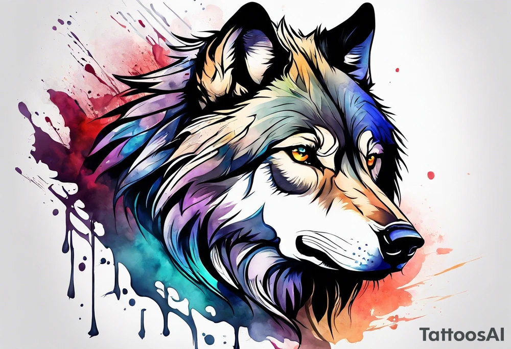 Injured wolf sitting upright tattoo idea