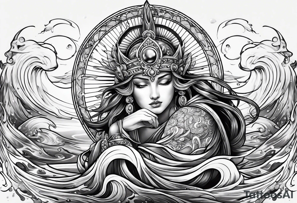Neptun mit ganzen Körper im Wasser stehend tattoo idea
