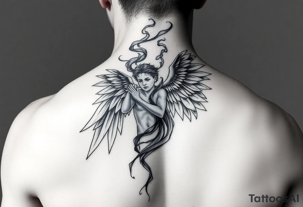 angel with smoke tattoo idea