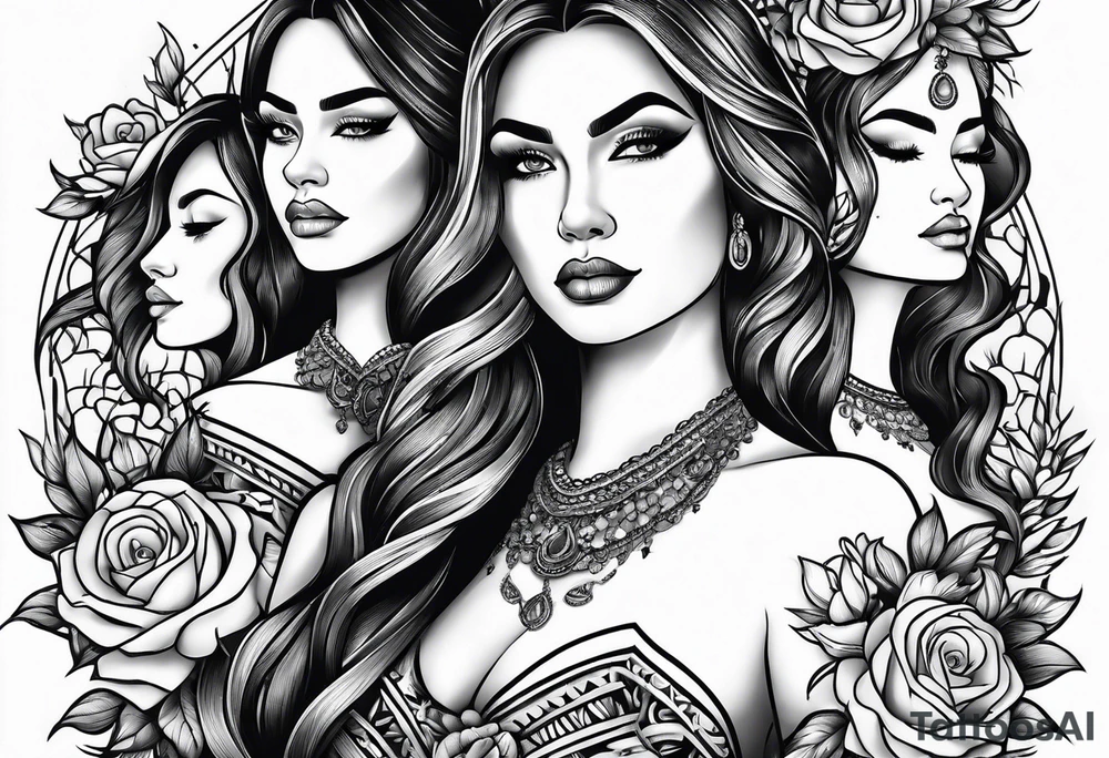 Mother with 3 daughters tattoo idea