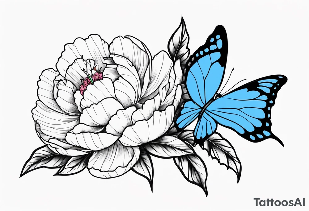 Peony with blue monarch butterflies tattoo idea