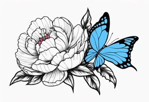 Peony with blue monarch butterflies tattoo idea