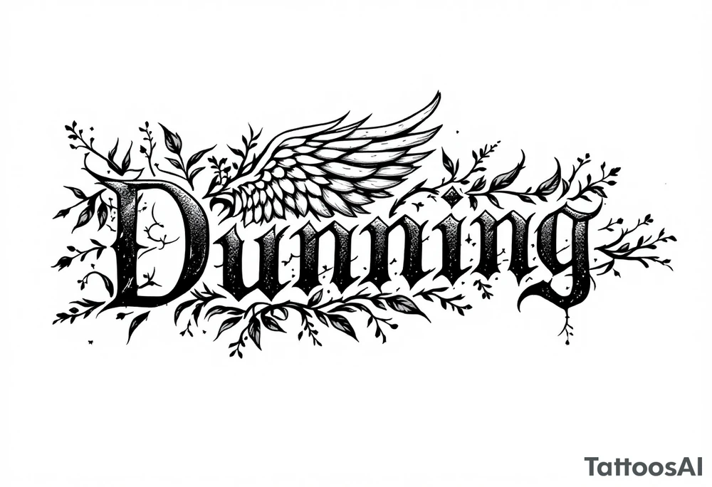 Dunning,on left arm details include angel wing, greek type of font,jungle leaves , tiger claw scratch tattoo idea