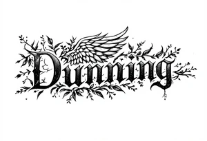 Dunning,on left arm details include angel wing, greek type of font,jungle leaves , tiger claw scratch tattoo idea