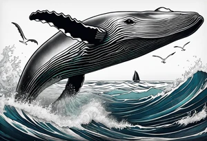 Humpback whale tail sticking out of ocean tattoo idea