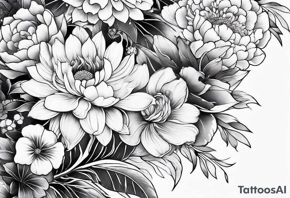 Japanese sleeve with flowers tattoo idea