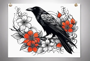 crow and flowers half sleeve tattoo idea