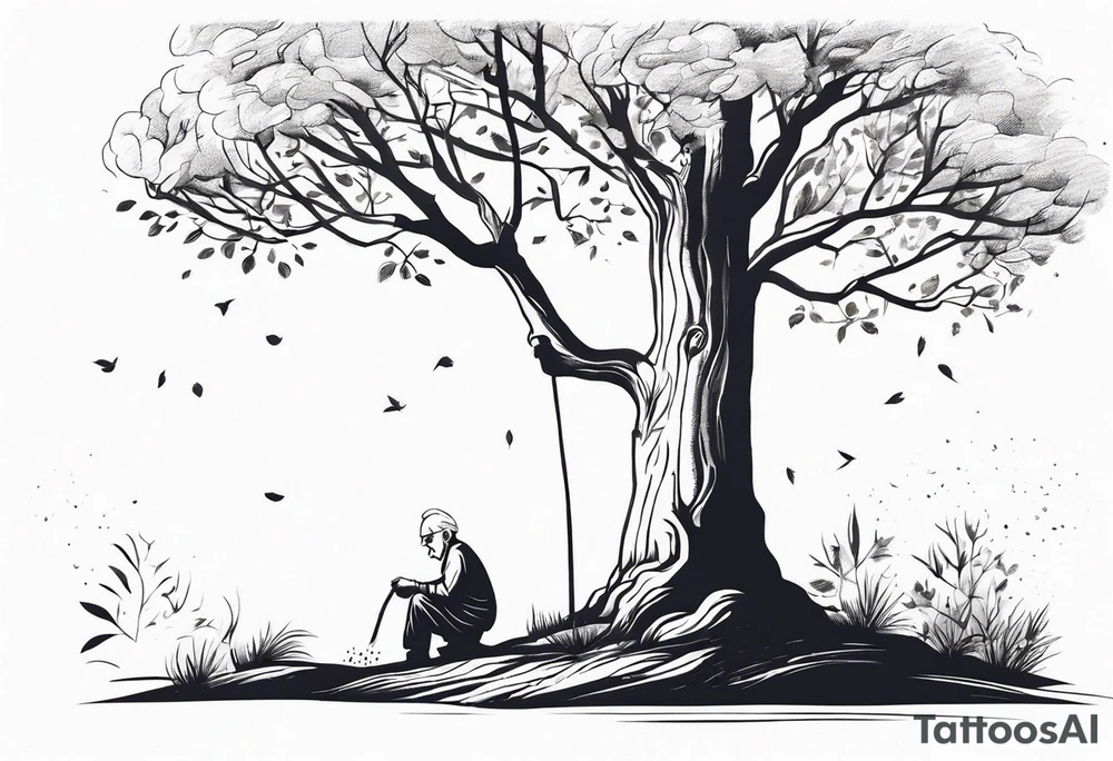 Old man planting a tree, than a young boy playing under a full grown tree. tattoo idea