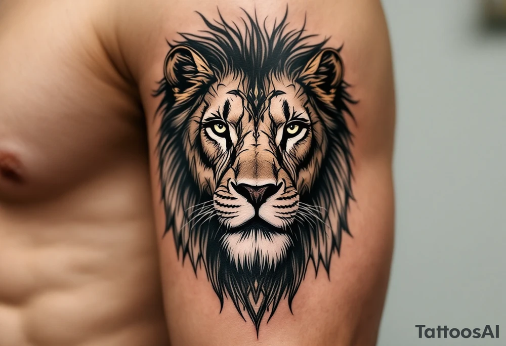 egyptian themed lion (red and black) tattoo idea