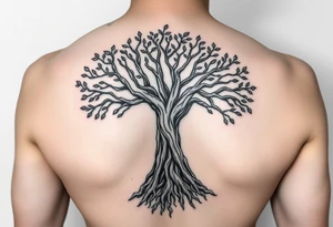 extravagant sacred nnative tree of life who roots rdrive deep into mother eart who has a faceless sillowet of grandmother tattoo idea