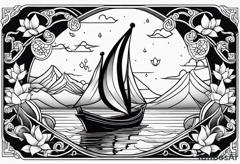 flying lantern festival with small boat tattoo idea
