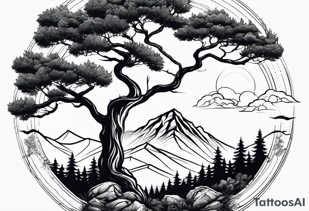 Trees mountain van tattoo idea