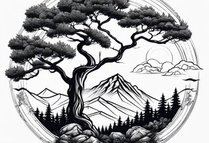 Trees mountain van tattoo idea