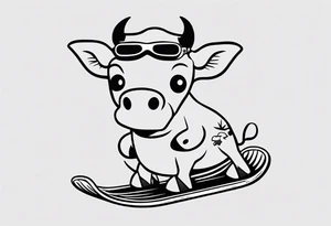 cow snowboarding wearing goggles, very simple linework tattoo idea