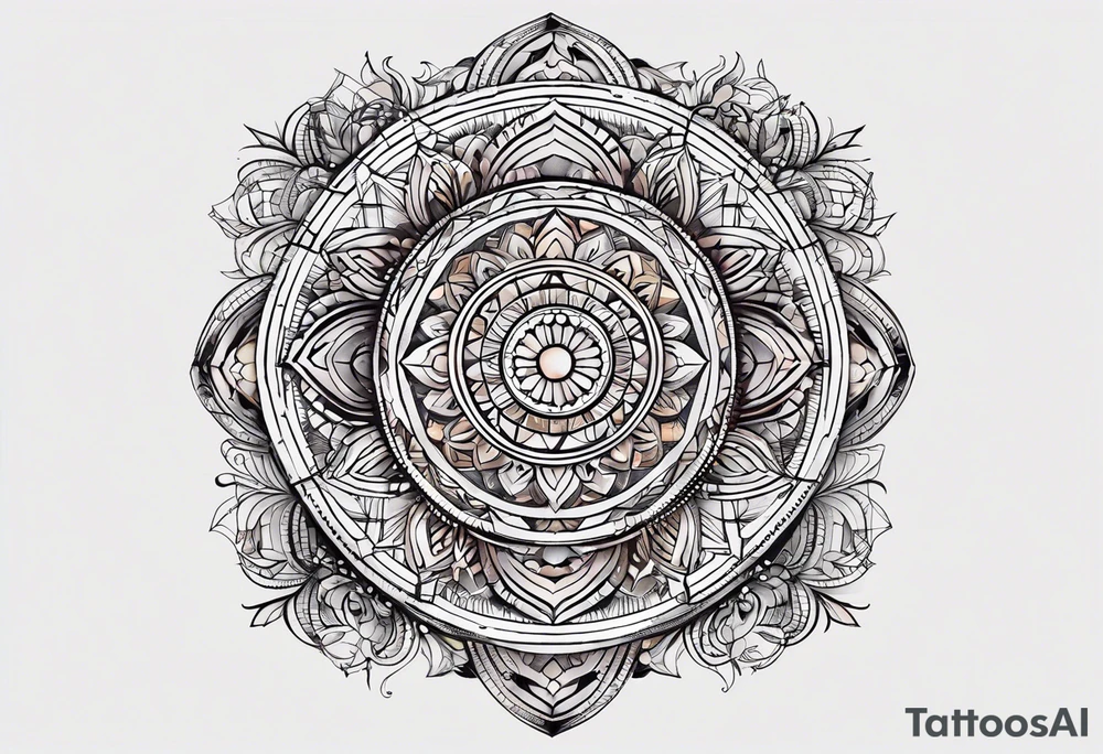 I'd like a minimalist geometric tattoo design symbolizing balance in life.  The design should be abstract. I'm open to various geometric shapes and patterns, but prioritize a harmonious and balanced overall look. tattoo idea