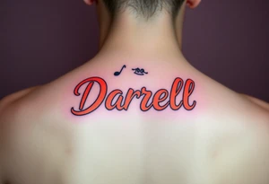 Feminine tattoo, neon colors, "Darrell" with lots of whimsical background tattoo idea
