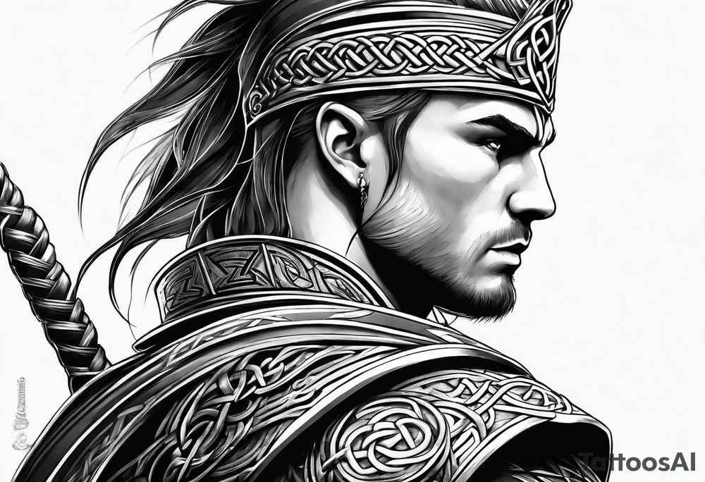 Celtic warrior side profile tattoo idea
