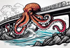 Octopus attacking bridge tattoo idea