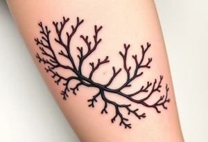 Photorealistic tattoo design of Asparagopsis taxiformis red algae, detailed texture, natural branching pattern, underwater appearance, suitable for calf placement, flowing upward” tattoo idea