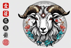 zodiac animal goat in japanese treaditional style tattoo idea
