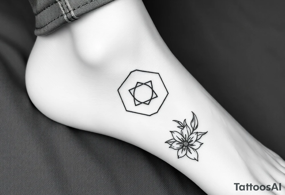 Hexagon Leo symbol larkspurs and water lilies tattoo idea