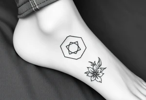 Hexagon Leo symbol larkspurs and water lilies tattoo idea